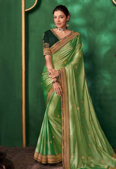Kajal aggarwal light green art silk saree with blouse 5161