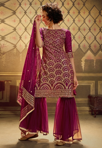 Magenta net sharara suit 4901