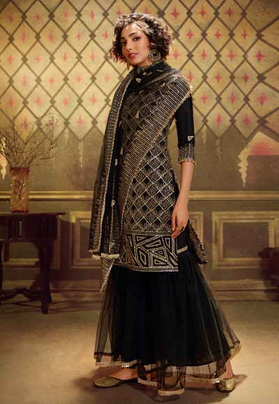 Black net sharara suit 4903