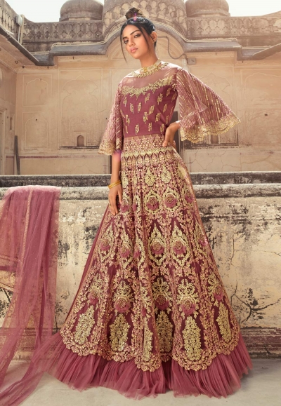 Pink net indo western lehenga choli 5607