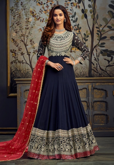 Navy blue georgette long anarkali suit 7752