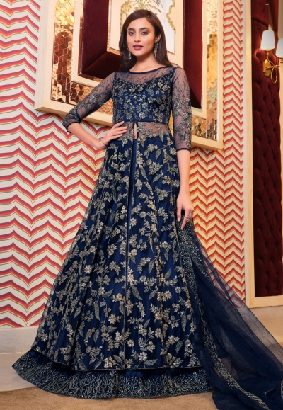 Blue net sequins work party wear lehenga choli 4629