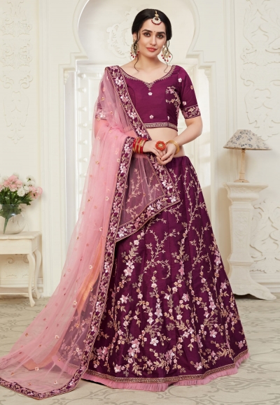 Purple sequins work silk lehenga choli 1011B
