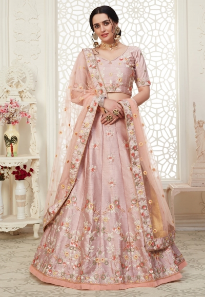 Pink silk embroidered lehenga choli 1010B