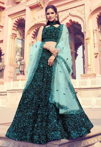 Black lycra halter neck designer lehenga choli 5807