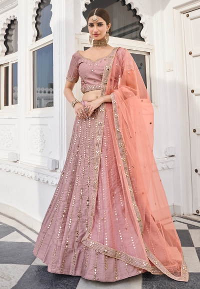 Pink silk party wear lehenga choli 1012