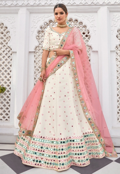 Off white silk party wear lehenga choli 1013