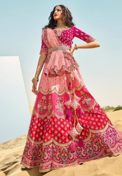 Pink art silk embroidered flared lehenga choli 962