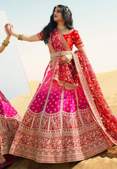 Pink art silk embroidered lehenga choli 964