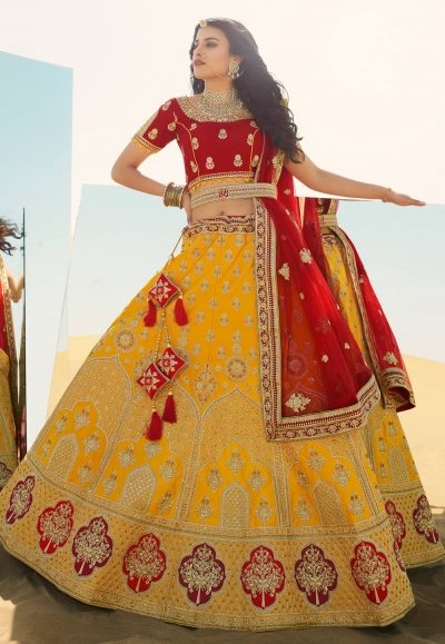 Yellow art silk embroidered lehenga choli 970