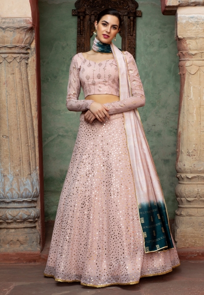 Peach georgette sequins work lehenga choli 1602