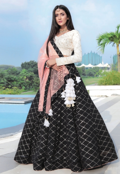 Black bemberg georgette sequins work lehenga choli 1004P