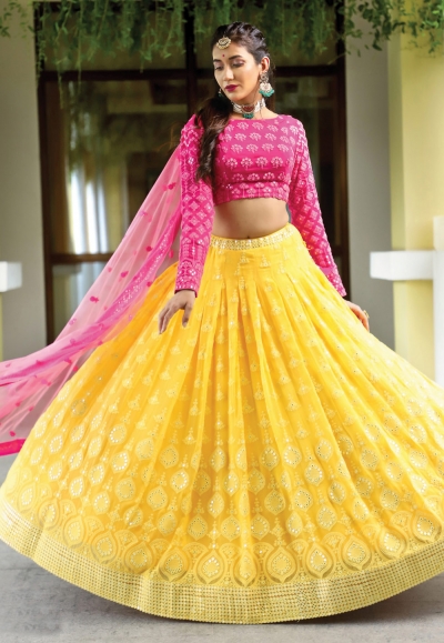 Yellow bemberg georgette flared lehenga choli 1001P