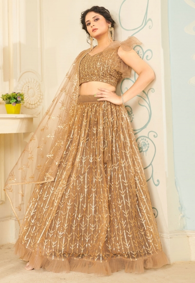 Brown net designer lehenga choli 1003