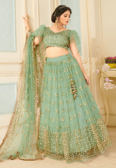 Sea green net designer lehenga choli 1005