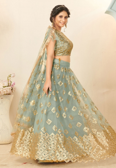 Grey net sequins work lehenga choli 1008