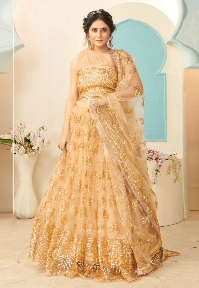 Beige net designer lehenga choli 1010