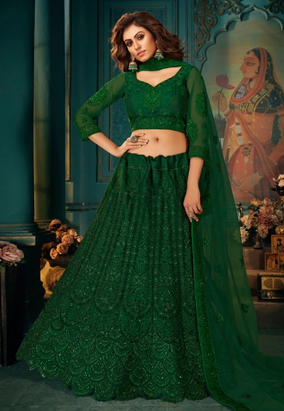 Green net embroidered lehenga choli 2007