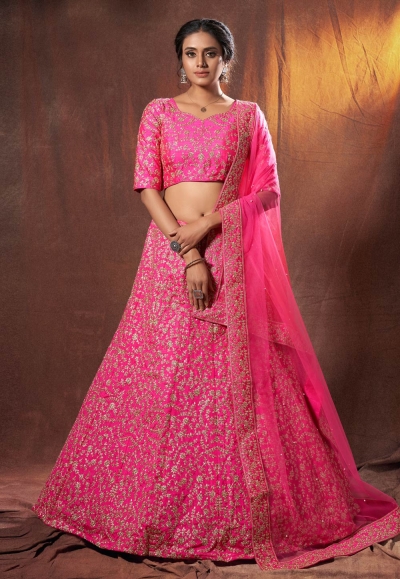 Pink art silk embroidered lehenga choli 6312