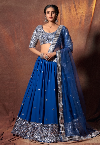 Blue georgette mirror work lehenga choli 6315