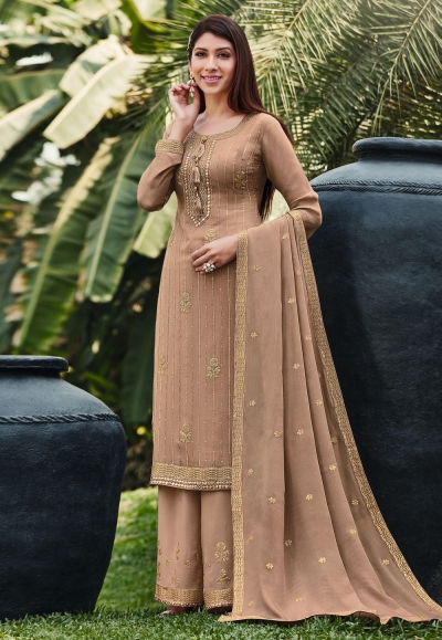 Brown chinon kameez with palazzo 5233