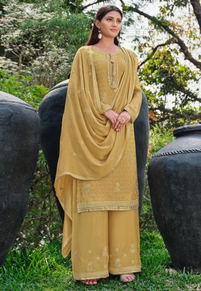 Yellow chinon kameez with palazzo 5231