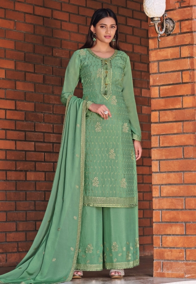 Green chinon palazzo suit 5232