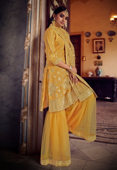 Yellow organza sharara suit 5203