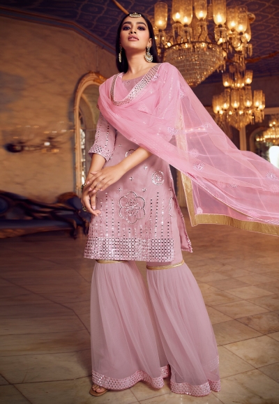 Light pink organza sharara suit 5204