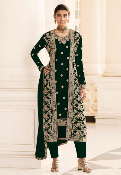 Green georgette jacket style suit 8413A