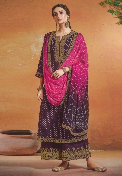 Purple tussar silk palazzo suit 119932