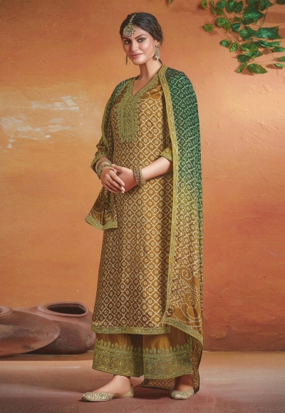 Brown tussar silk kameez with palazzo 119929