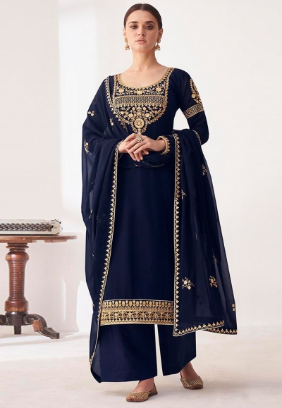 Navy blue georgette palazzo suit 8391