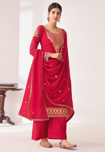 Pink georgette kameez with palazzo 8394