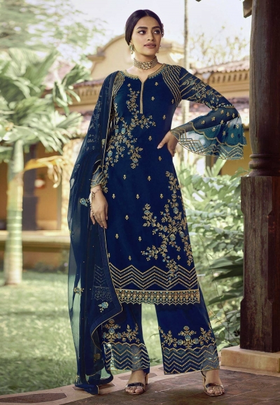 Blue georgette palazzo suit 22984