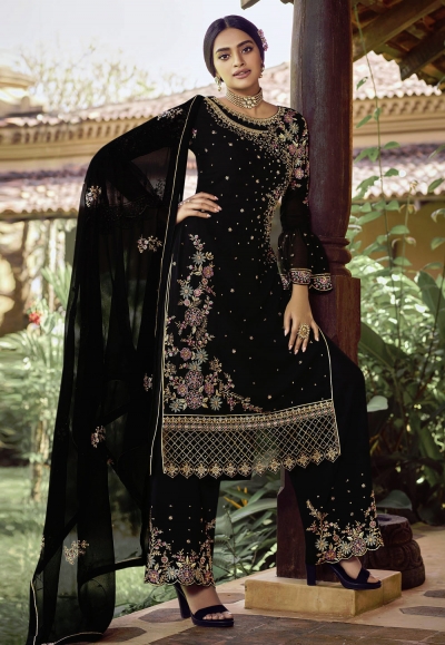 Black georgette kameez with palazzo 22985