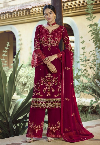 Magenta georgette palazzo suit 22981