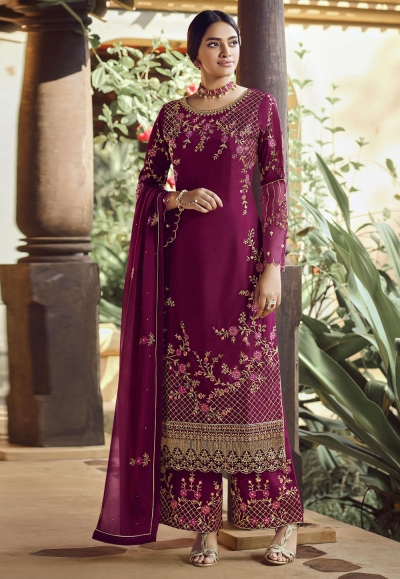 Magenta georgette kameez with palazzo 22983