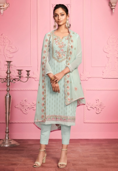 Sky blue georgette pant style suit 2006