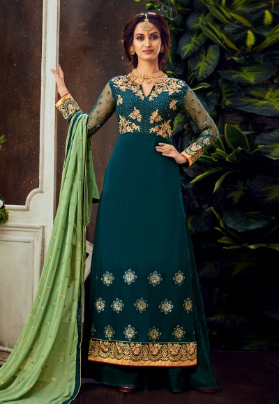 Blue georgette palazzo suit 6501