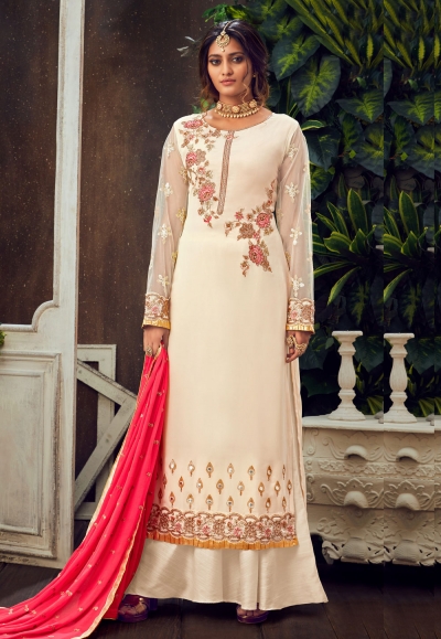 Off white georgette kameez with palazzo 6502