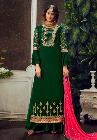 Green georgette straight cut salwar suits 6503