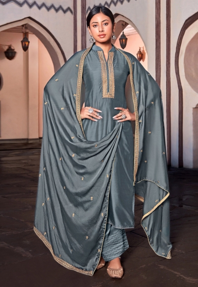 Grey cotton silk kameez with palazzo 1884