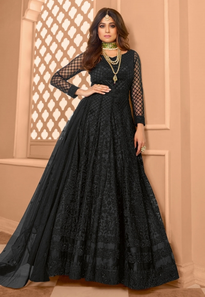 Shamita shetty black net abaya style anarkali suit 8399