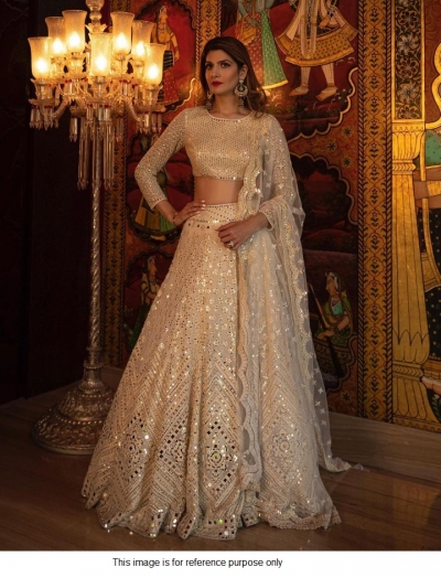Bollywood Model beige mirror lehenga