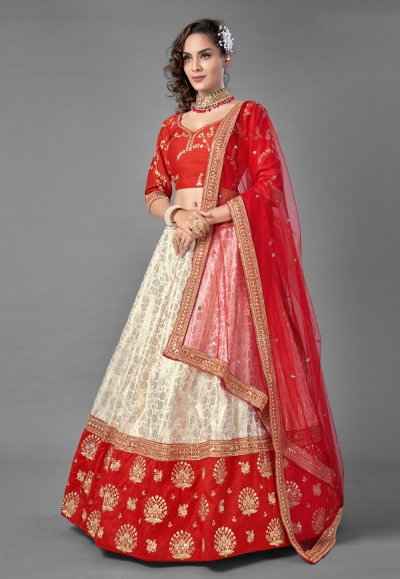 Red art silk bridal lehenga choli 6807