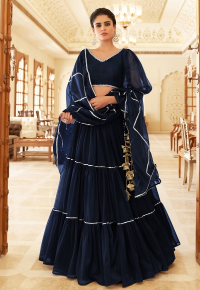 Navy blue net frilled lehenga choli 1002