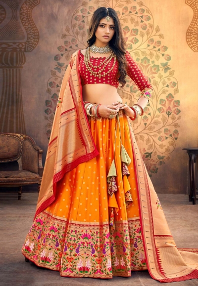 Orange upada silk circular lehenga choli 20202B