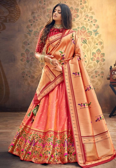 Peach upada silk circular lehenga choli 20203F