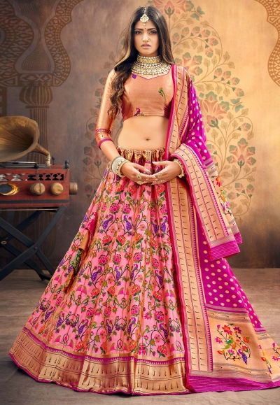 Pink upada silk circular lehenga choli 20204L